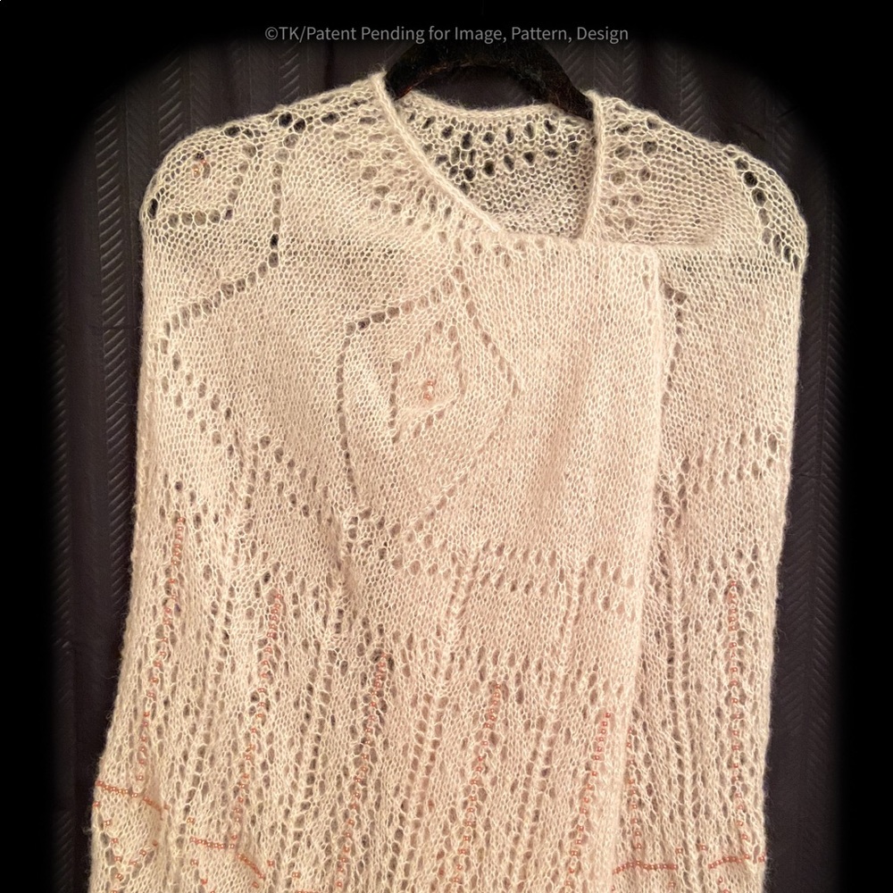 Custom Made AK Raven Feathers Formline Art Lace Shawl, Baby Suri Alpaca & Silk